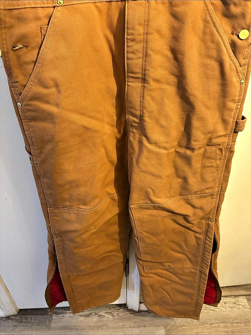 Carhartt Washed Duck Insulated Bib Overall Brown Waist 36 x 32 - Picture 2 of 7